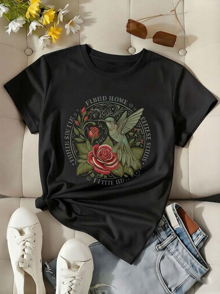 Breathable Material, Durable Print Technology, Vintage Style with Floral Bird Design, Casual Streetwear for Women & Men, Perfect for Daily Wear, Outdoor Activities, Music Festivals, Parties, or as a Creative Gift for Friends
