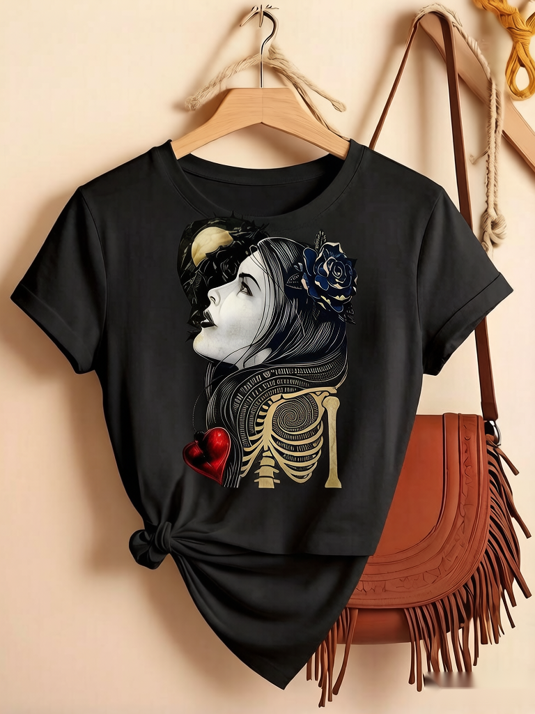Graphic Tee Vintage Style Cool Art Streetwear Short Sleeve Skin-friendly Fabric Breathable Material Soft-touch Texture Retro Aesthetic Gothic Line Art Perfect for Daily Wear, Outdoor Activities, Music Festivals, Parties, or as a Creative Gift for Friends.