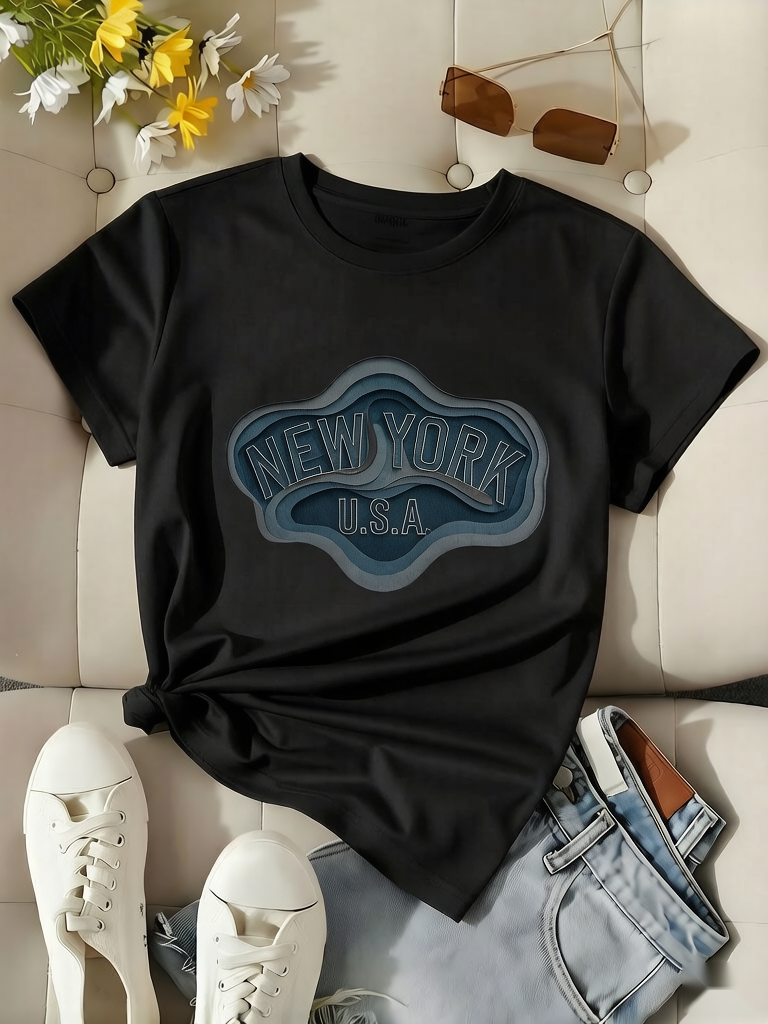 Graphic Tee Vintage Style New York USA Print Breathable Fabric Skin-friendly Material Soft-touch Texture Casual Wear Streetwear Oversized Fit Perfect for Daily Wear, Outdoor Activities, Music Festivals, Parties, or as a Creative Gift for Friends