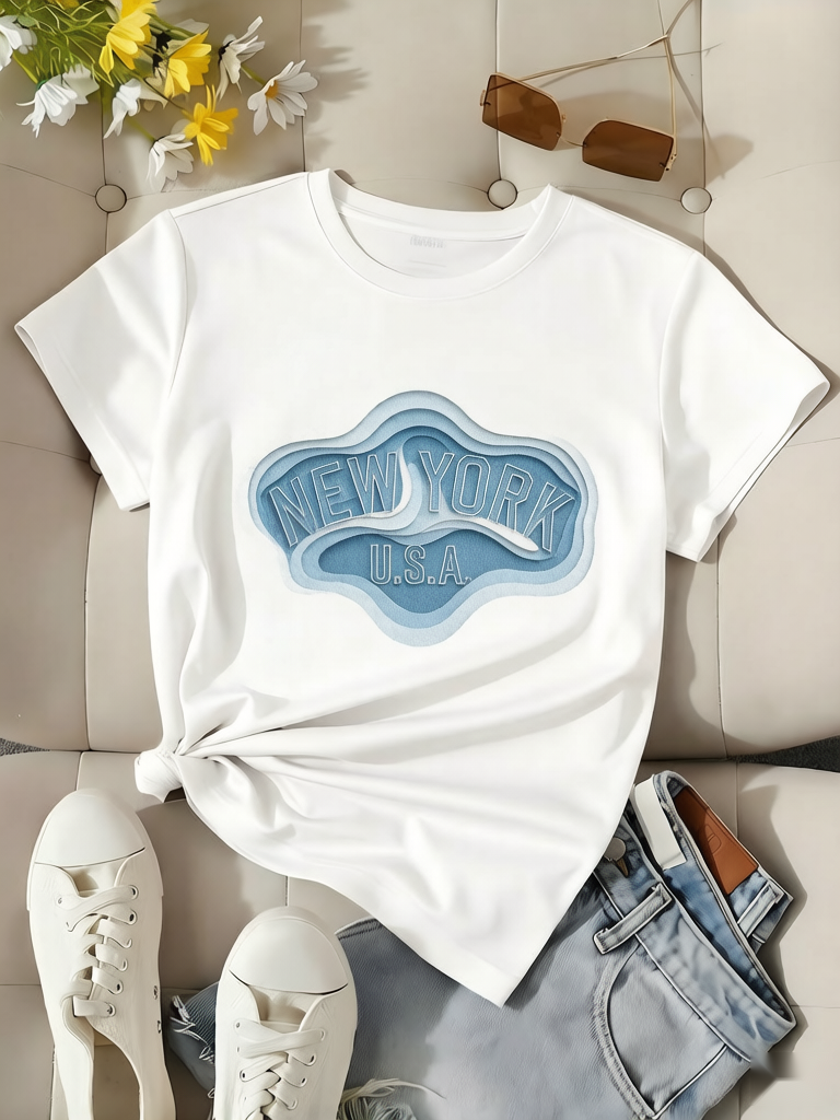 Graphic Tee Vintage Style New York USA Print Breathable Fabric Skin-friendly Material Soft-touch Texture Casual Wear Streetwear Oversized Fit Perfect for Daily Wear, Outdoor Activities, Music Festivals, Parties, or as a Creative Gift for Friends