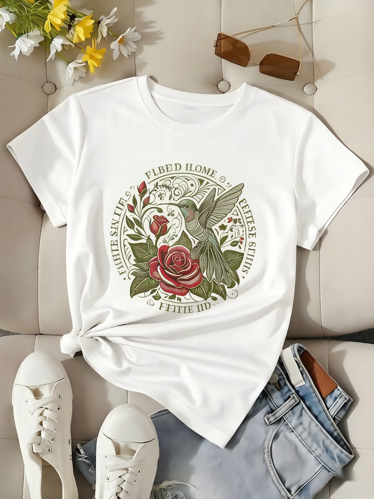 Breathable Material, Durable Print Technology, Vintage Style with Floral Bird Design, Casual Streetwear for Women & Men, Perfect for Daily Wear, Outdoor Activities, Music Festivals, Parties, or as a Creative Gift for Friends